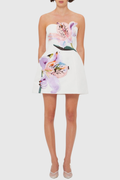 Mimoza Floral Appliqu¨¦ Strapless Mini Dress - White