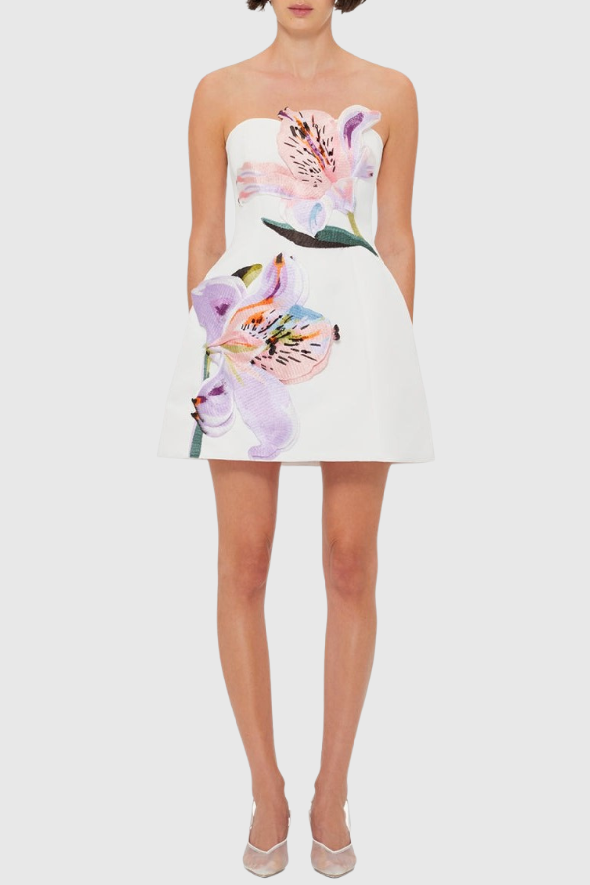 Mimoza Floral Appliqu¨¦ Strapless Mini Dress - White