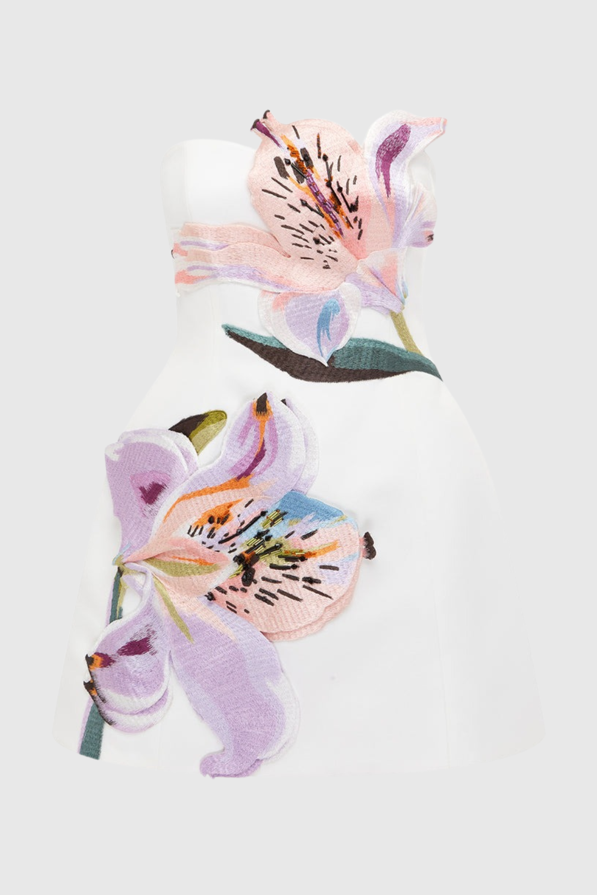 Mimoza Floral Appliqu¨¦ Strapless Mini Dress - White