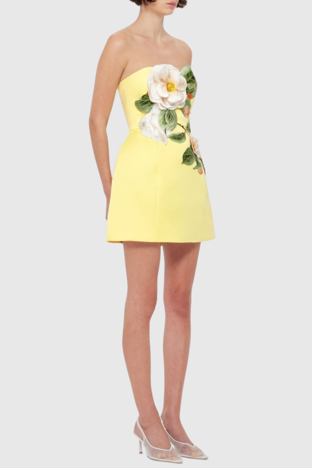 Mimoza Floral Appliqu¨¦ Strapless Mini Dress - Yellow
