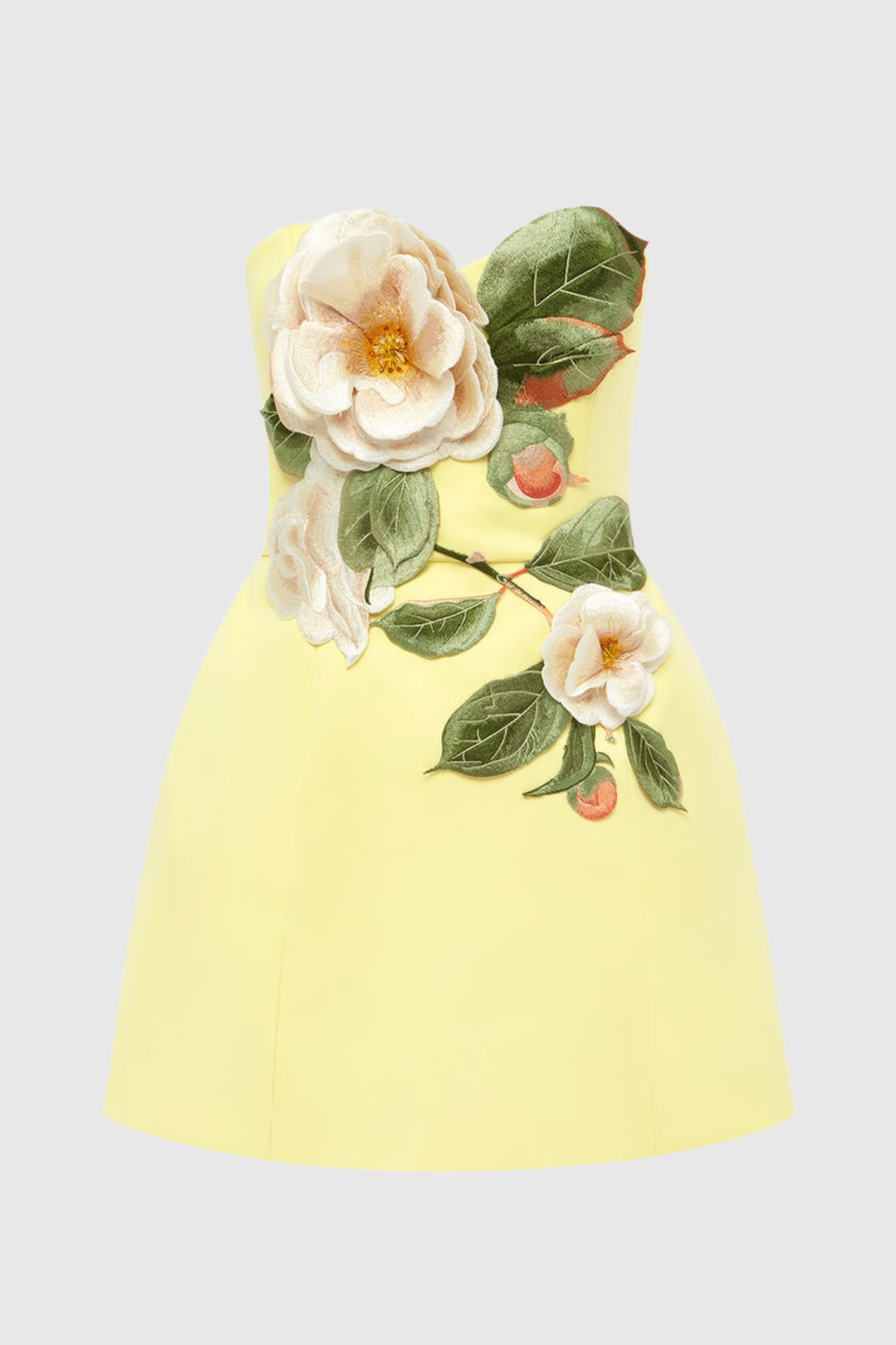 Mimoza Floral Appliqu¨¦ Strapless Mini Dress - Yellow