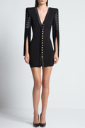 Moises Buttoned Split Sleeve Mini Dress