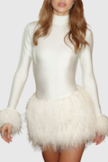 Monga Feather Long Sleeve Mini Dress
