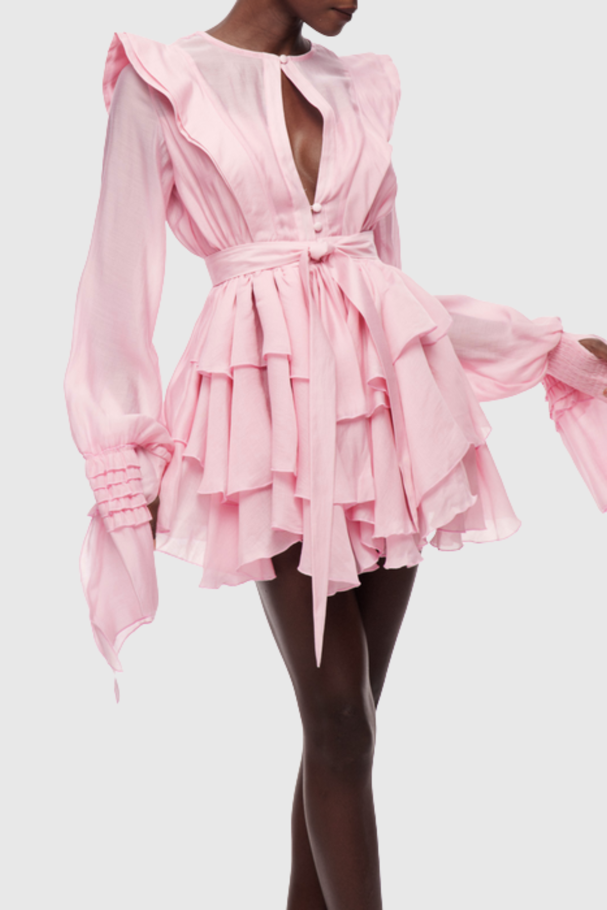 Nalena Ruffle Cutout Mini Dress - Pink