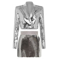 Metallic Coated Fabric Goods Personality Bling Bling Shiny Sequ Short Suit Mid Length Skirt Set Two Piece Set