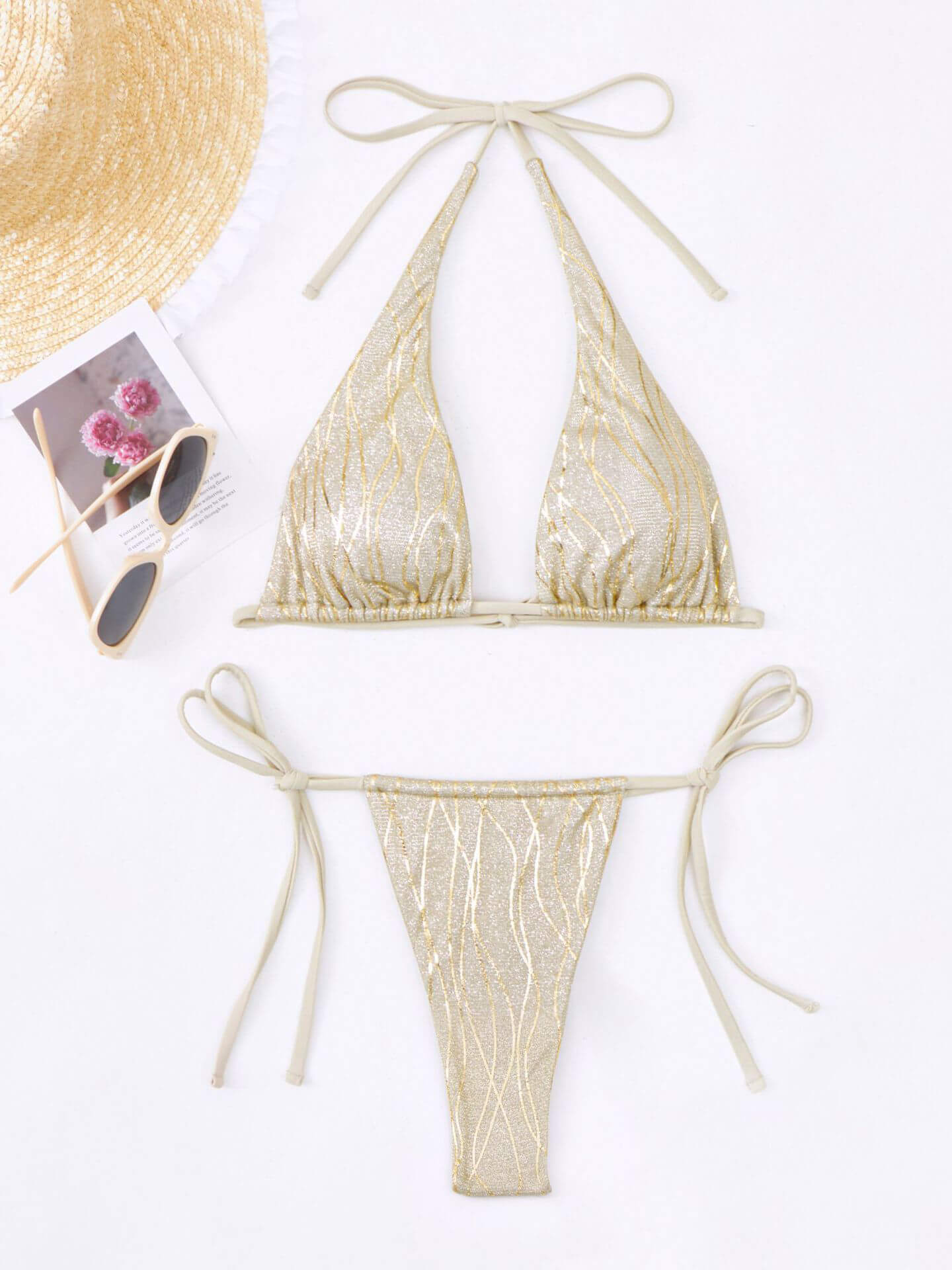 Two-Piece Lace-Up Lam¨¦ Glitter Bikini