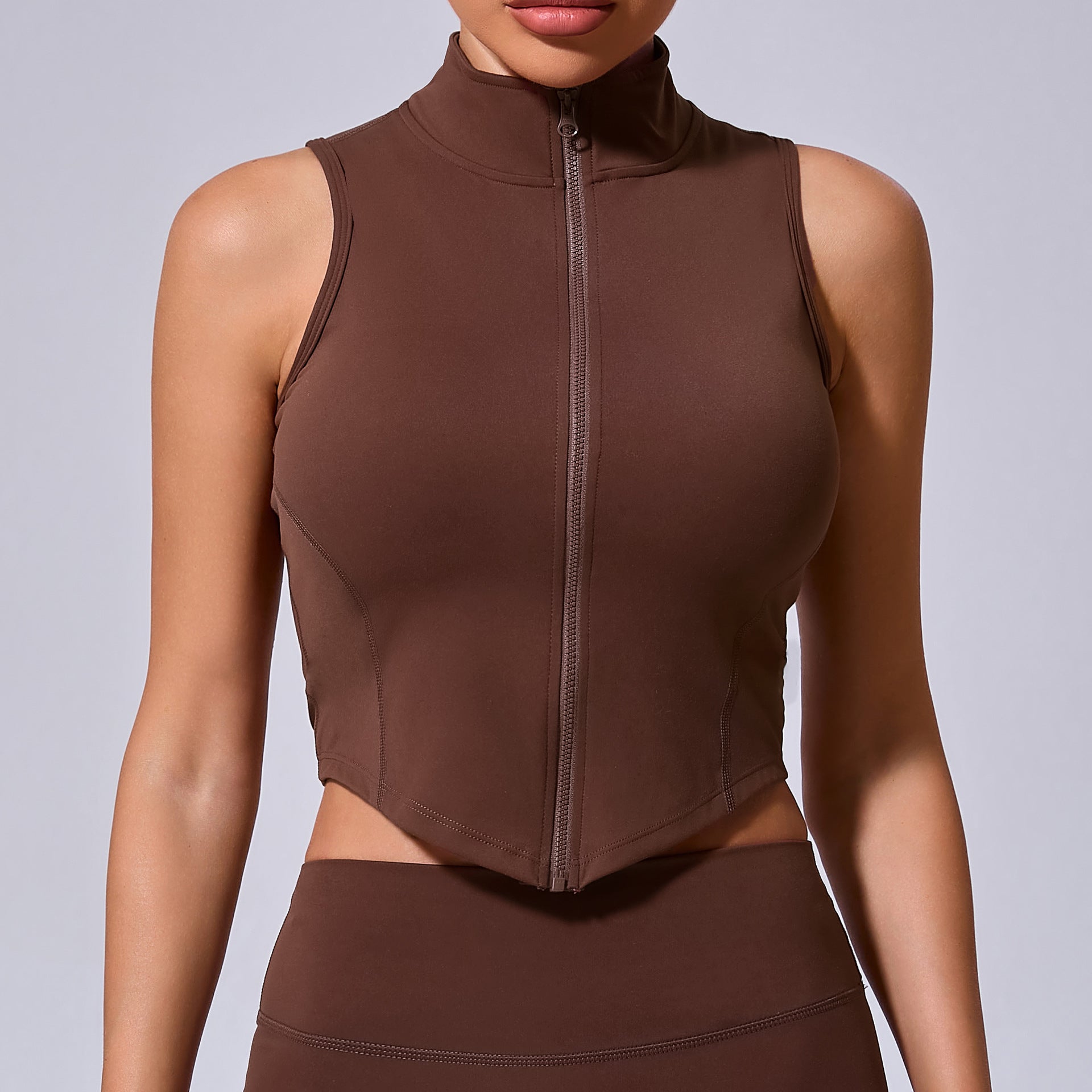 Exercise Sleeveless Stand Collar Jacket Women Zipper Coat Yoga Jacket Autumn Winter Running Training Quick Drying Vest