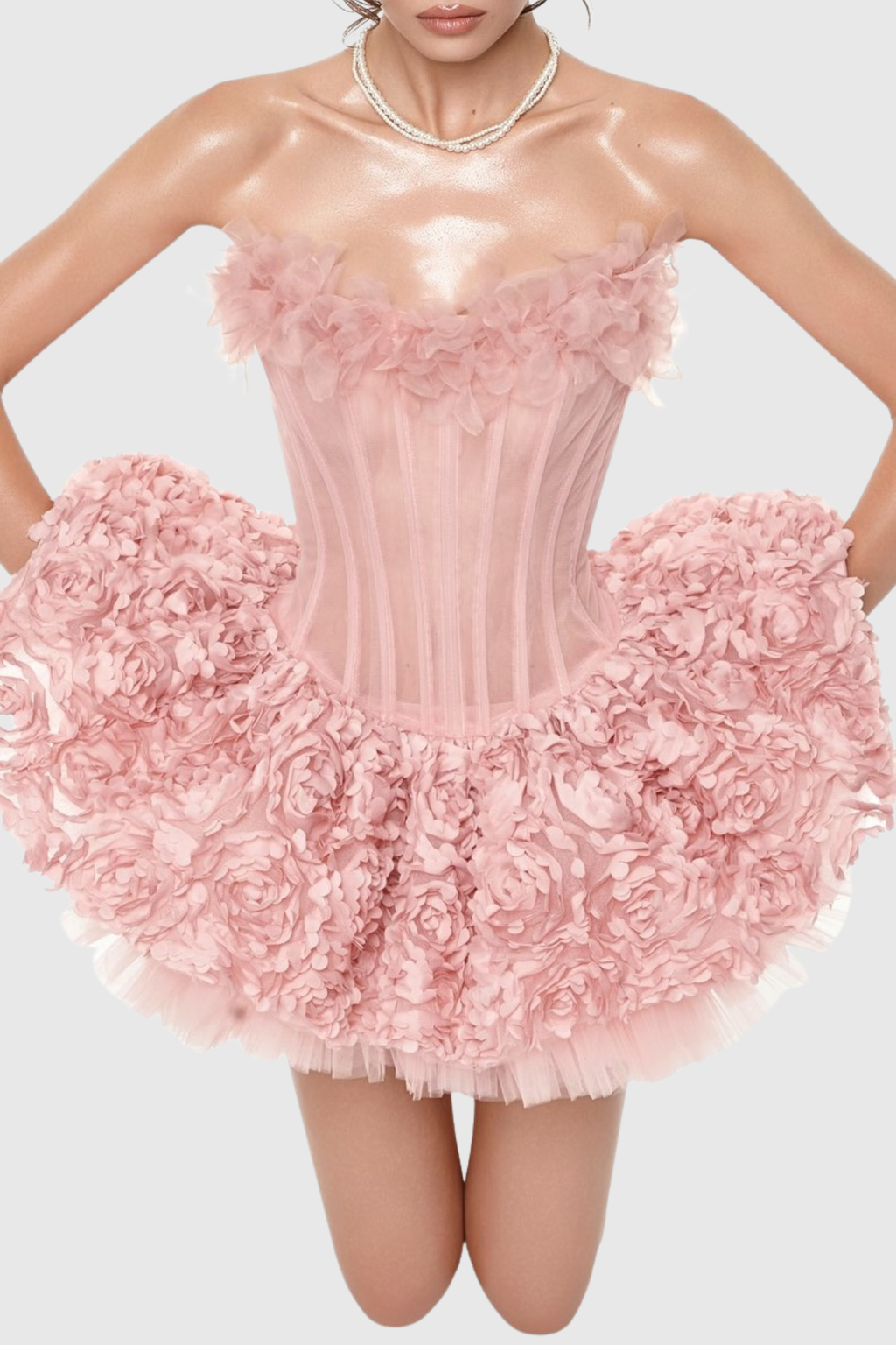 Oharo Floral Strapless Corset Mini Dress