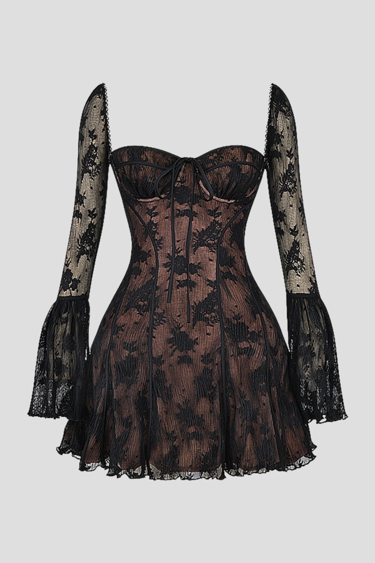 Piarra Lace Flared Mini Dress - Black