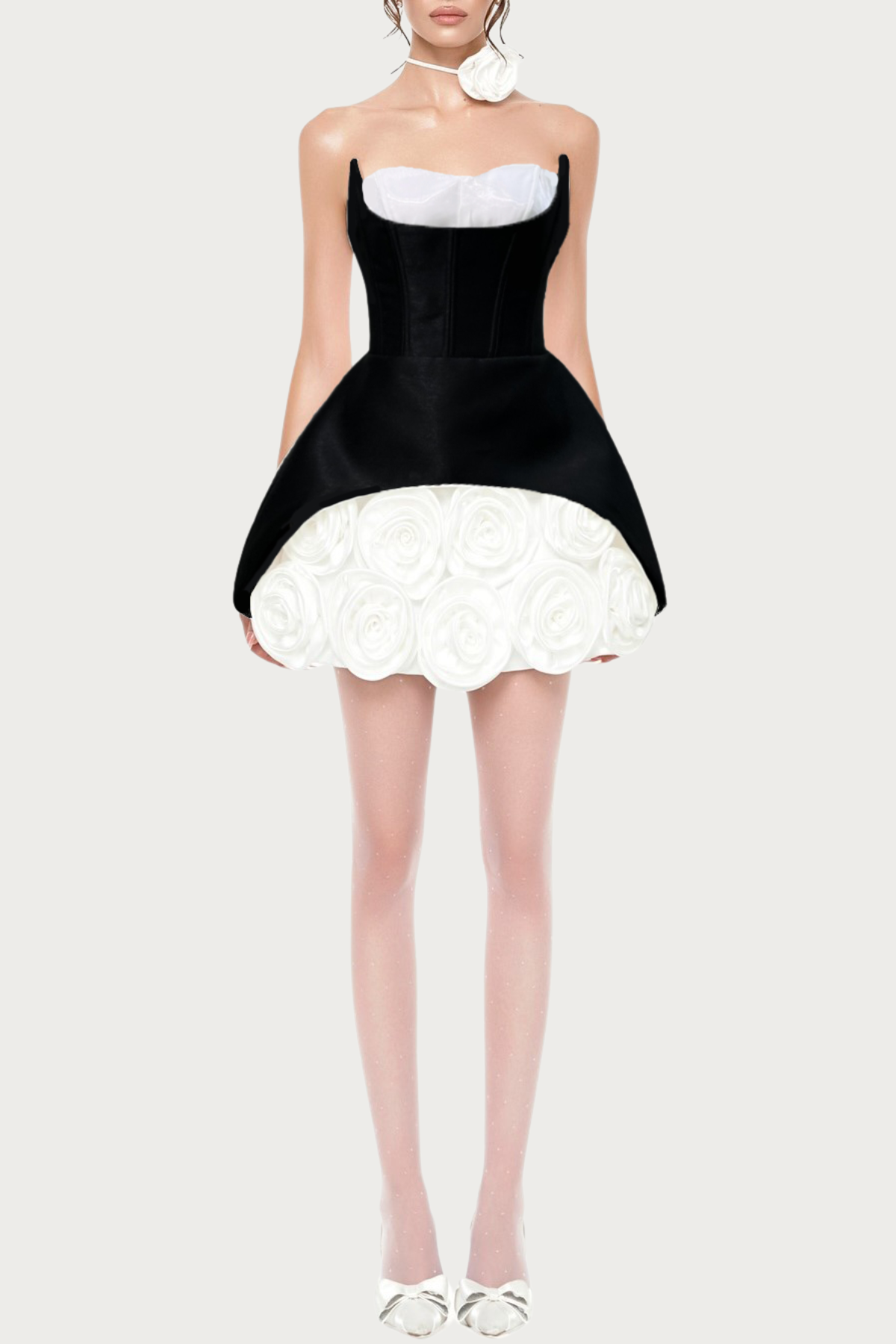Remiel Strapless Rose Appliqu¨¦ Corset Mini Dress - Black