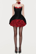 Remiel Strapless Rose Appliqu¨¦ Corset Mini Dress - Red