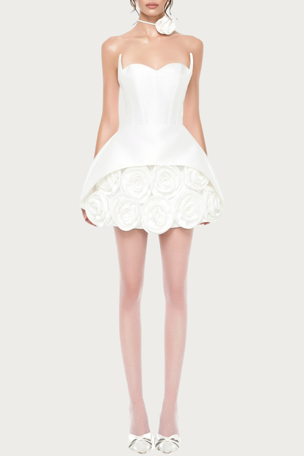 Remiel Strapless Rose Appliqu¨¦ Corset Mini Dress - White