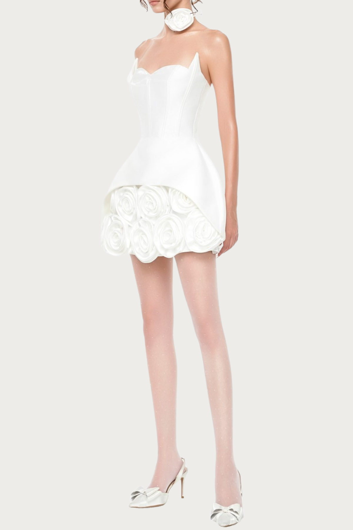 Remiel Strapless Rose Appliqu¨¦ Corset Mini Dress - White