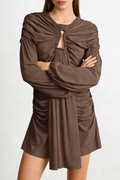 Rhode Keyhole Draped Mini Dress - Brown