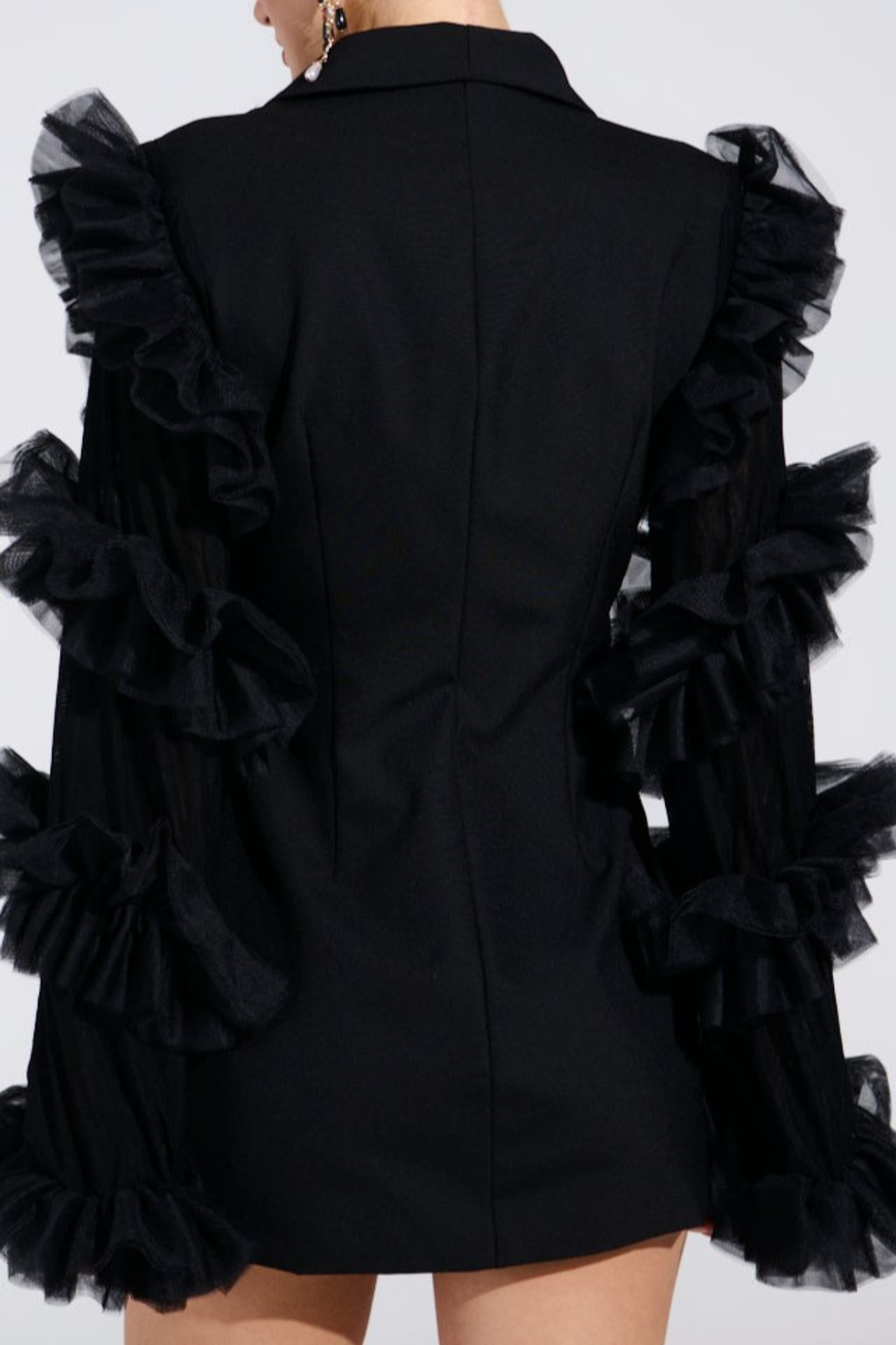 Viha Ruffle Sleeve Blazer Mini Dress - Black