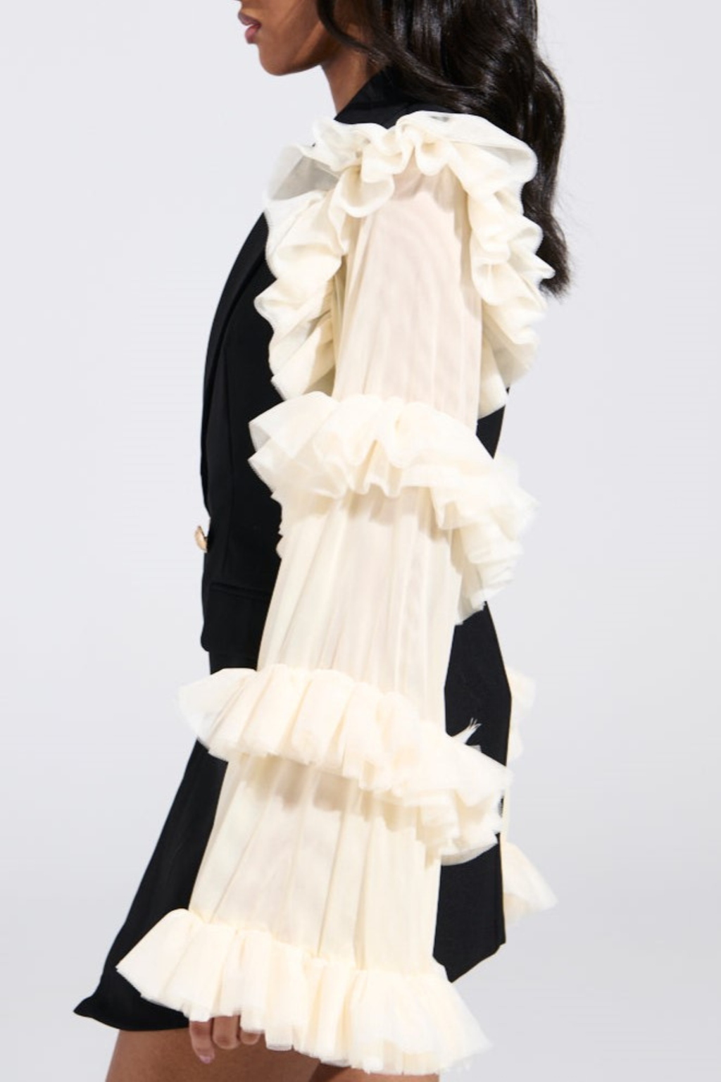 Viha Ruffle Sleeve Blazer Mini Dress - Black&Beige