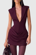 Wanolia Sleeveless Draped Mini Dress - Wine