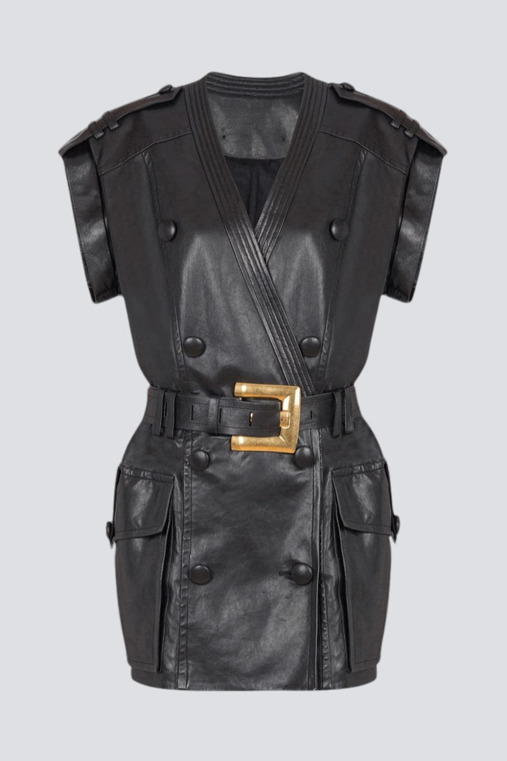 Yvaine Leather Belted Mini Dress