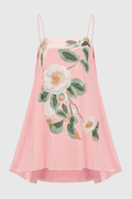 Zaniah Floral Embroidered Satin Mini Dress - Pink