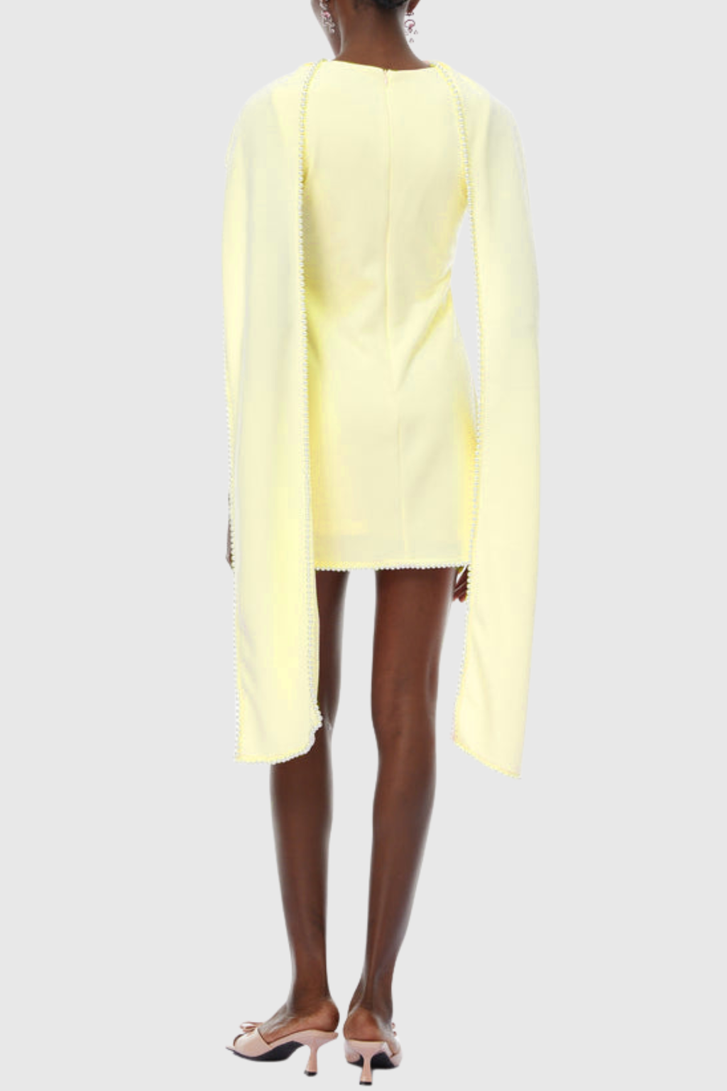 Zisel Pearl Trim Shawl Mini Dress - Yellow
