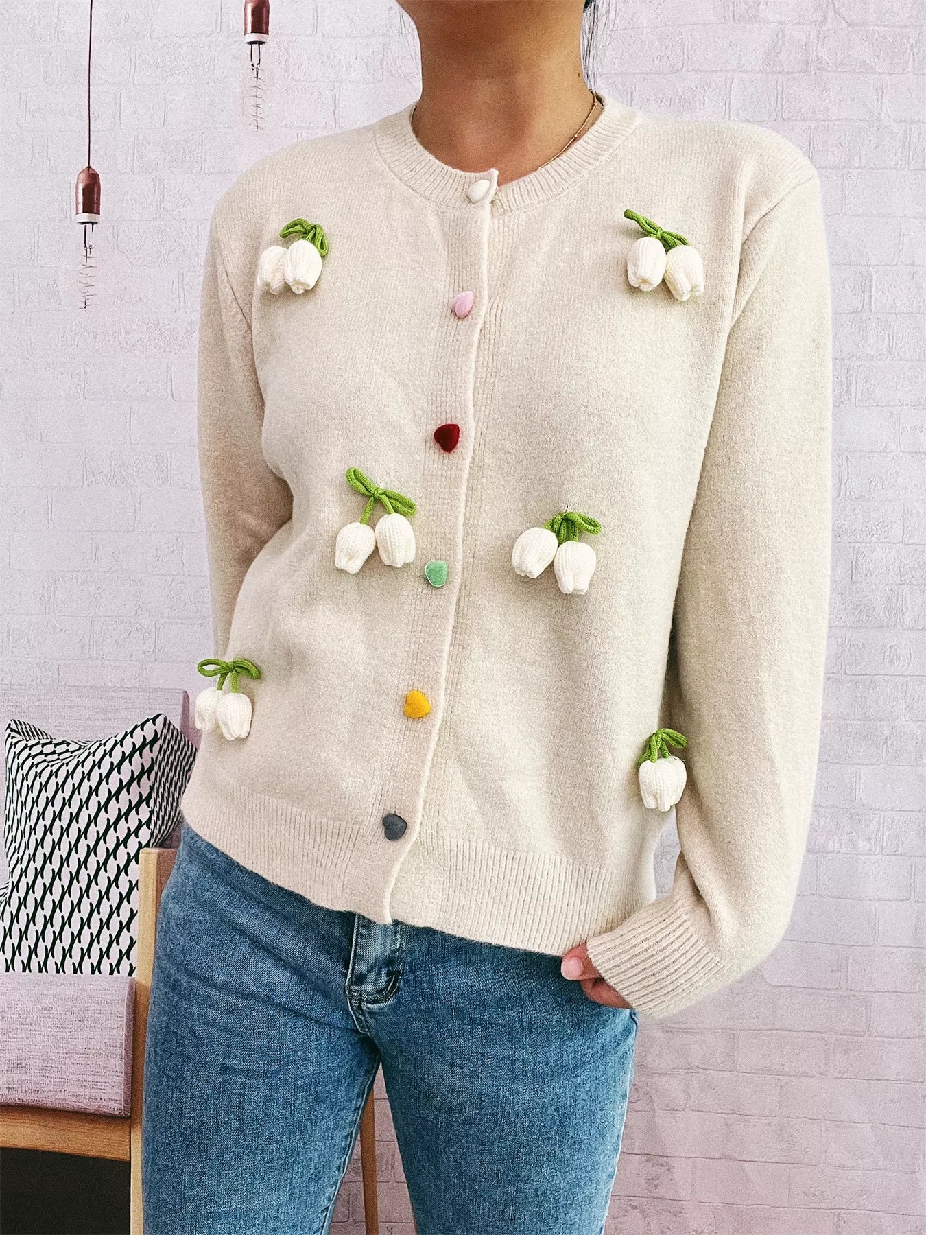Flower Button Up Long Sleeve Cardigan