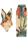 Backless Printed One Piece Swimsuit  Set