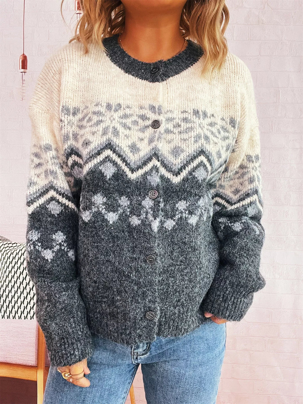 Christmas Button Up Drop Shoulder Cardigan
