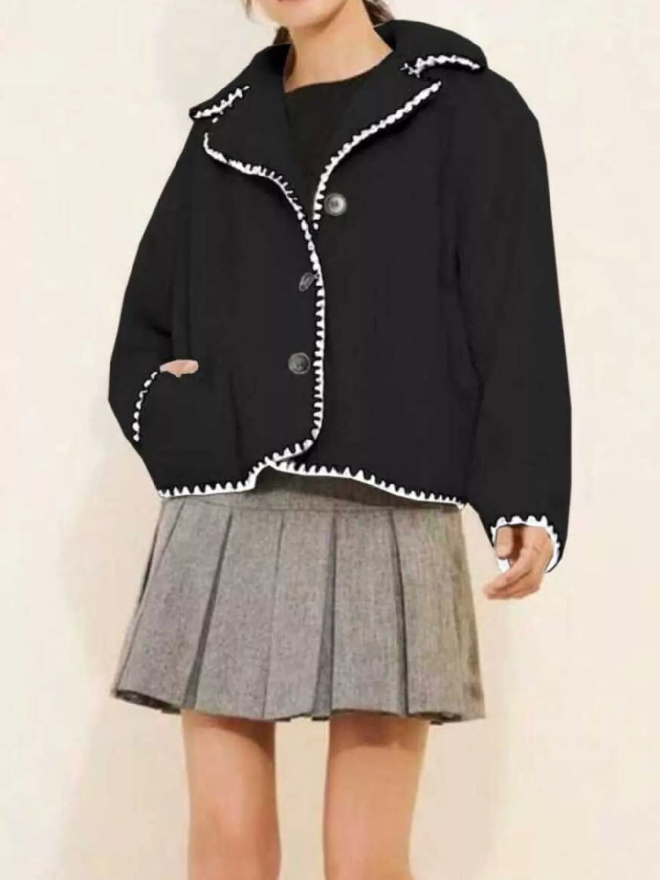 Sherpa Contrast Trim Button Up Outerwear