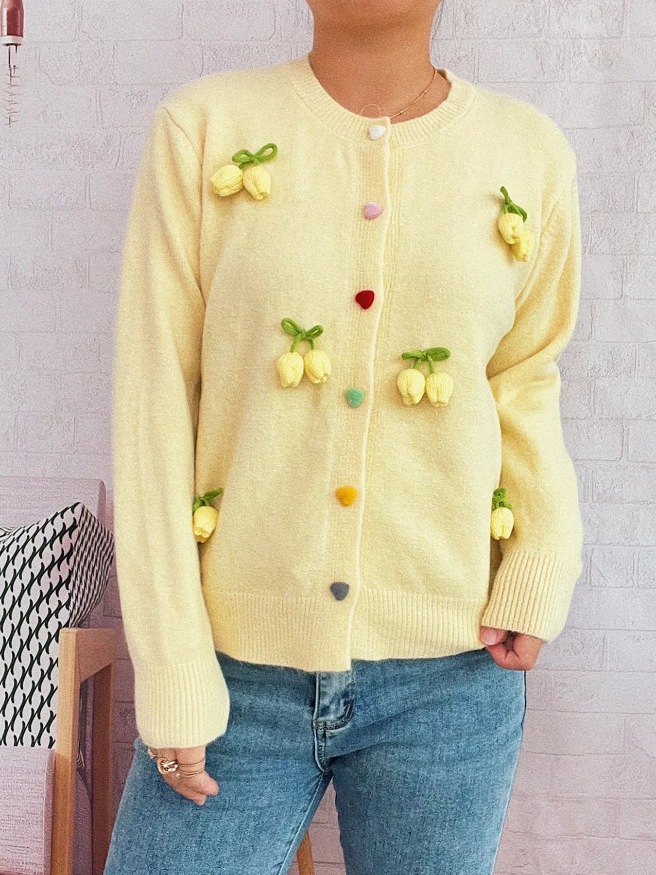 Flower Button Up Long Sleeve Cardigan