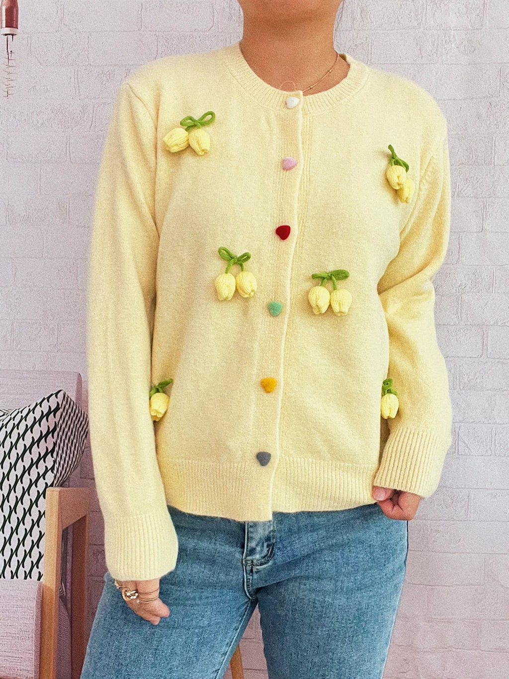 Flower Button Up Long Sleeve Cardigan