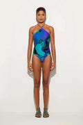 Print Cross-Strap Swimsuit & Wrap Skirt